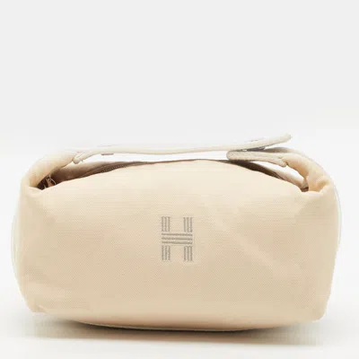 Pre-owned Hermes Bride-a-brac Small Naturel Canvas Case In Sand