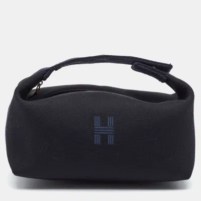Pre-owned Hermes Hermès Bride-à-brac Small Noir/bleu Nuit Canvas Pouch In Black