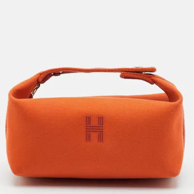 Pre-owned Hermes Hermès Bride-a-brac Small Orange Feu Canvas Pouch