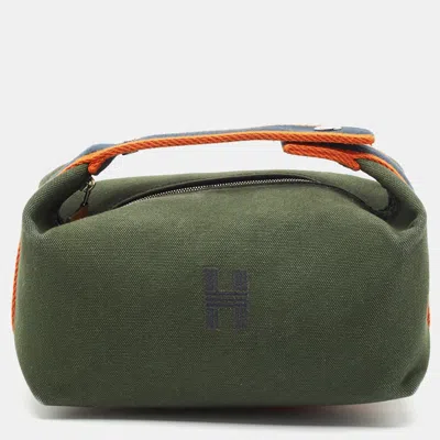 Pre-owned Hermes Hermès Bride-a-brac Small Vert Foret Canvas Pouch In Green