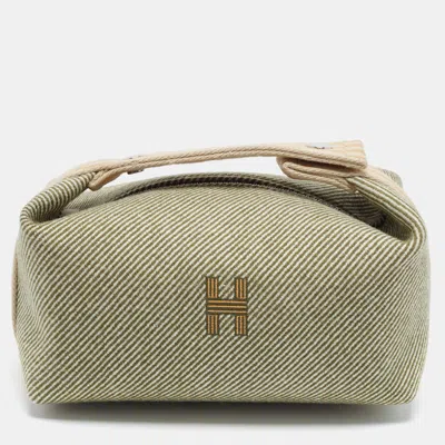 Pre-owned Hermes Hermès Bride-a-brac Small Vert Foret H Natte Wool Pouch In Green