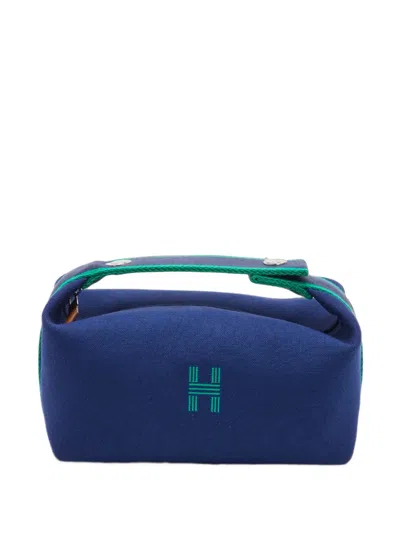 Pre-owned Hermes Bride-a-brac Toile H Logo-embroidered Clutch Bag In Blue