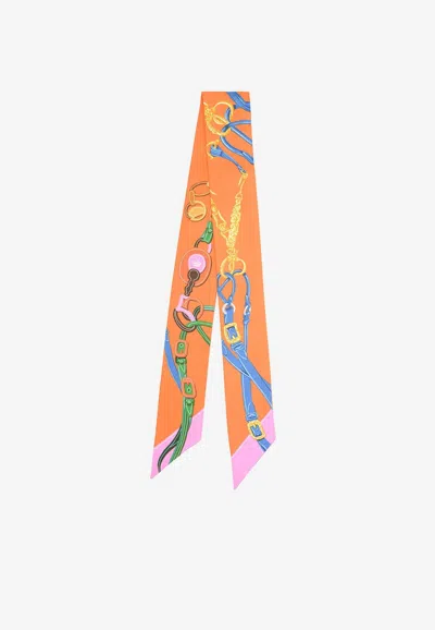 Hermes Brides De Gala Applique Pique Silk Twilly In Orange