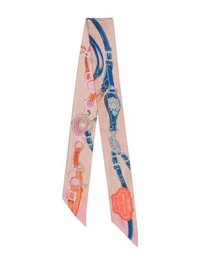 Pre-owned Hermes Brides De Gala Applique Pique Silk Twilly Scarf In Pink
