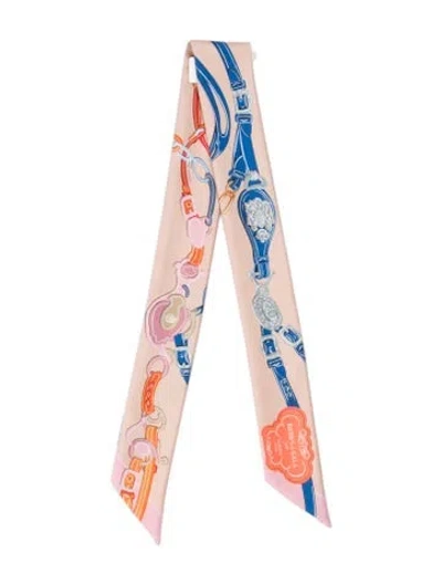 Pre-owned Hermes Brides De Gala Applique Pique Silk Twilly Scarf W/ Tags In Pink