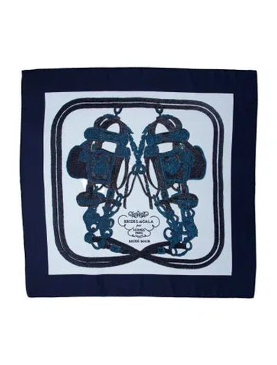 Pre-owned Hermes Brides De Gala Brodé Main Silk Scarf In Blue