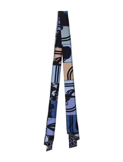 Pre-owned Hermes Brides De Gala En Desordre Maxi Silk Twilly Scarf In Blue
