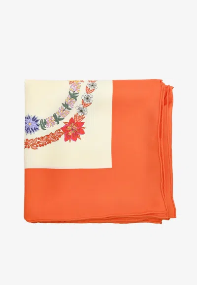 Hermes Brides De Gala En Fleurs Scarf In Orange