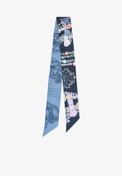Pre-owned Hermes Brides De Gala En Fleurs Twilly In Blue