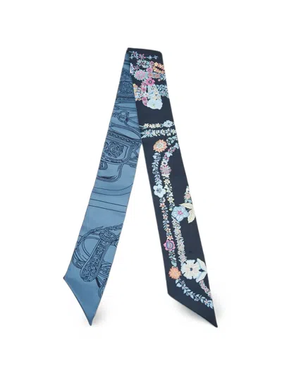 Pre-owned Hermes Brides De Gala En Fleurs Twilly Scarf In Blue