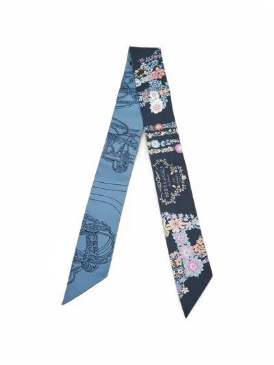 Pre-owned Hermes Brides De Gala En Fleurs Twilly Scarf In Blue