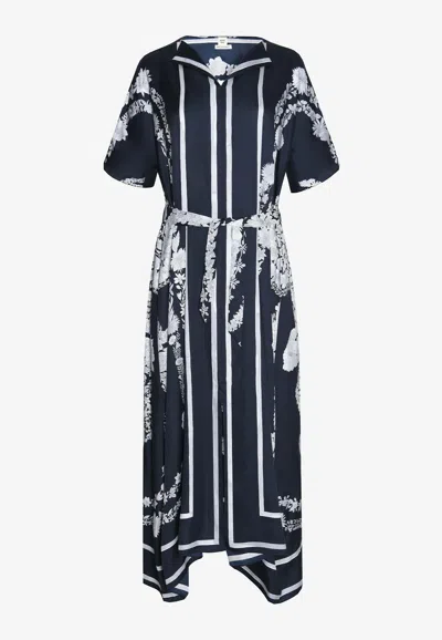Pre-owned Hermes Brides De Gala Et En Fleurs Kaftan In Navy