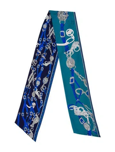 Pre-owned Hermes Brides De Gala Maxi Silk Twilly Scarf In Blue