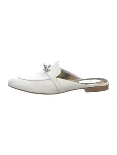 Pre-owned Hermes Brides De Gala oz Calfskin Mules In White
