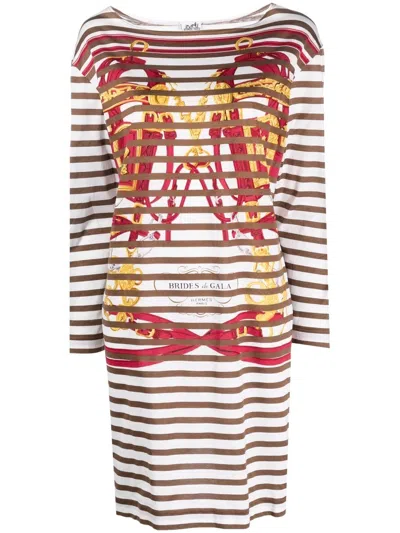 Pre-owned Hermes  Brides De Gala Striped Dress In Brown
