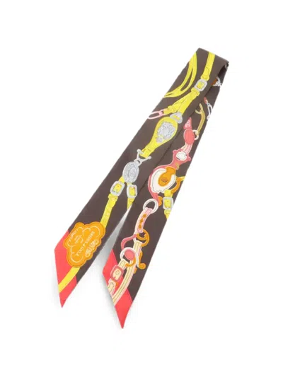 Pre-owned Hermes Brides De Gala Twilly Scarf In Brown