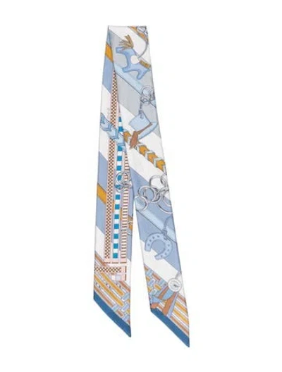 Pre-owned Hermes Brides Et Gris Gris Silk Twilly Scarf In Blue
