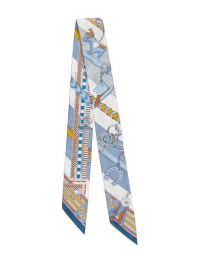 Pre-owned Hermes Brides Et Gris Gris Silk Twilly Scarf In Blue