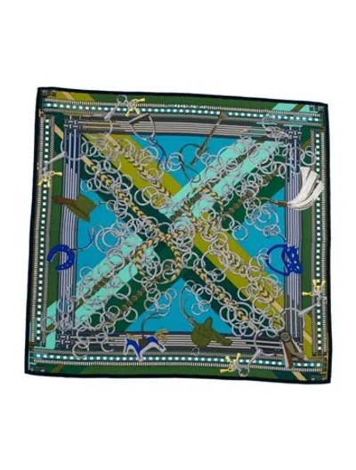 Pre-owned Hermes Brides Et Gris-gris Silk Shawl In Green