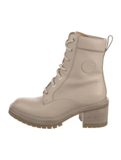 Pre-owned Hermes Bridge Calfskin Combat Boots In Neutral