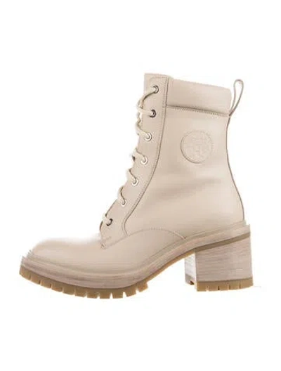 Pre-owned Hermes Bridge H Logo Lace-up Boots In Neutrals