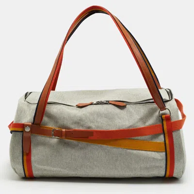 Pre-owned Hermes Hermès Bridleback 50 Ecru/noir/fire/amber Toile Goeland And Rocabar Duffel Bag In Multi