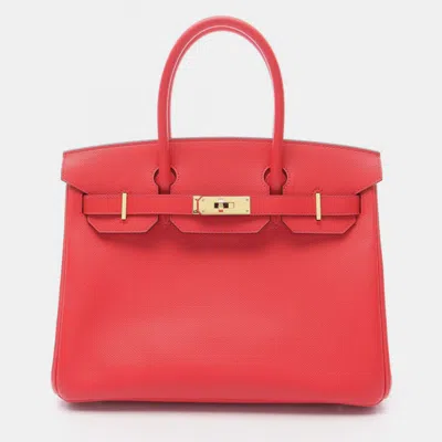 Pre-owned Hermes Brikin 30 Bougainvillier Epsom Leather Tote Bag In Red