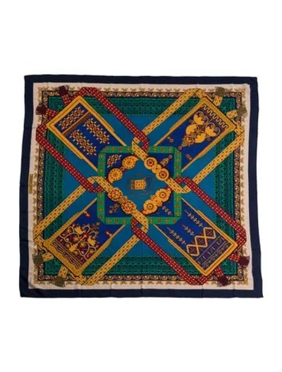 Pre-owned Hermes Brins D'or Cashmere Scarf In Blue