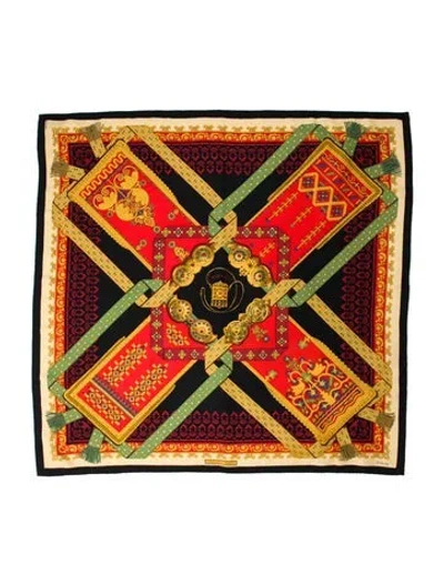 Pre-owned Hermes Brins D'or Silk Scarf In Black