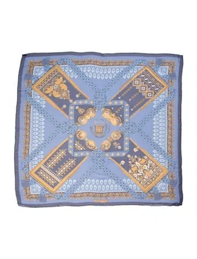 Pre-owned Hermes Brins D'or Silk Scarf In Blue