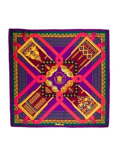 Pre-owned Hermes Brins D'or Silk Scarf In Purple