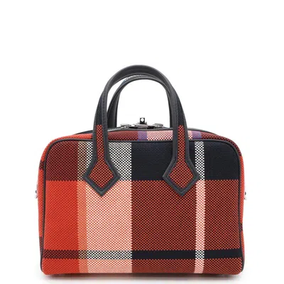 Pre-owned Hermes Brique Blue Ecru Swift Leather Canvas Tote Bag () In Multi
