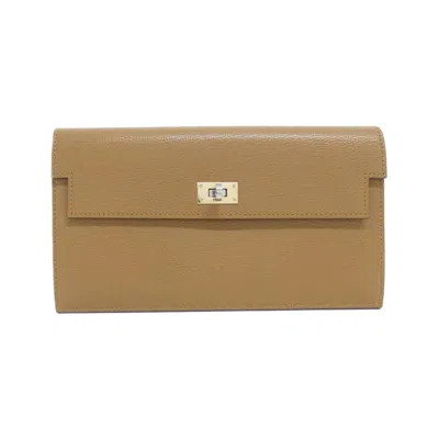 Pre-owned Hermes Bronze Brown Long Wallet (bi-fold) () In Bronze, Brown