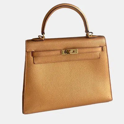 Pre-owned Hermes Kelly 25 Olympic Bronze Togo Leather
