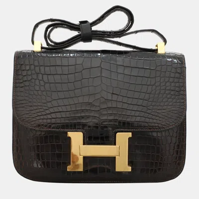 Pre-owned Hermes Brown 1975 Vintage Crocodile Constance 23 Bag