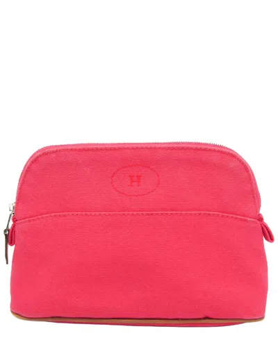 Pre-owned Hermes Hermès Brown & Pink Cotton & Leather Mini Pouch (authentic Pre-loved)