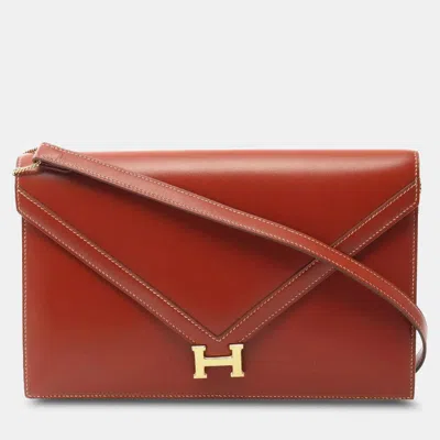 Pre-owned Hermes Lidi Shoulder Bag Box Calf Leather Brown Brique