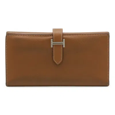 Pre-owned Hermes Brown Camel Epsom Leather Long Wallet (tri-fold) () In Brown, Camel