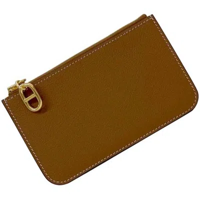Pre-owned Hermes Brown Camel Leather Coin Purse/coin Case ()