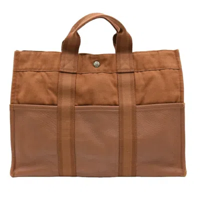 Pre-owned Hermes Brown Canvas Leather Handbag Tote Bag ()