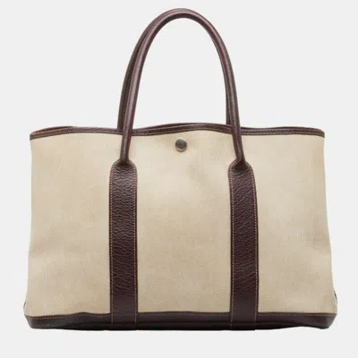 Pre-owned Hermes Brown Canvas Toile Garden Party Pm Bag