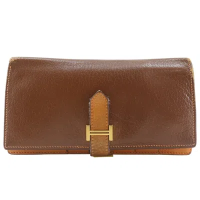 Pre-owned Hermes Brown Chevre Leather Long Wallet (bi-fold) ()