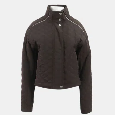 Pre-owned Hermes Hermès Brown Cotton Nylon Quilted Zip Up Jumper Size S