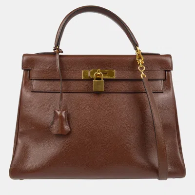 Pre-owned Hermes Brown Courchevel Kelly 32 Retourne 2way Handbag