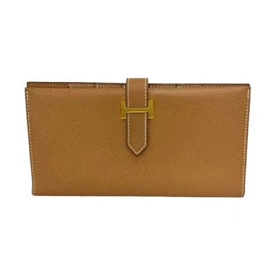 Pre-owned Hermes Brown Courchevel Leather Long Wallet (bi-fold) ()