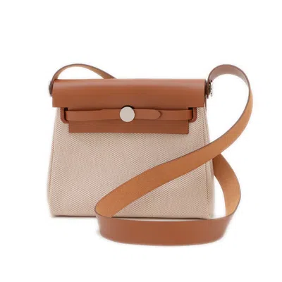 Pre-owned Hermes Brown Cream Ecru Fauve Shoulder Bag ()