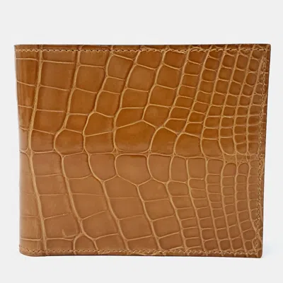 Pre-owned Hermes Brown Crocodile Leather Half Wallet (b)