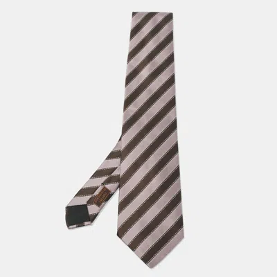 Pre-owned Hermes Hermès Brown Diagonal Striped Silk Tie