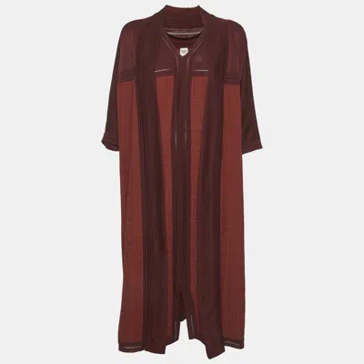 Pre-owned Hermes Brown Embroidered Sateen And Knit Dress Set S