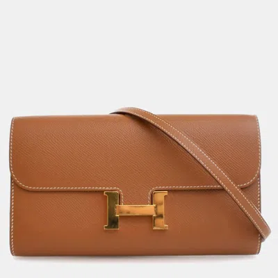 Pre-owned Hermes Brown Epsom Constance Long To Go Wallet